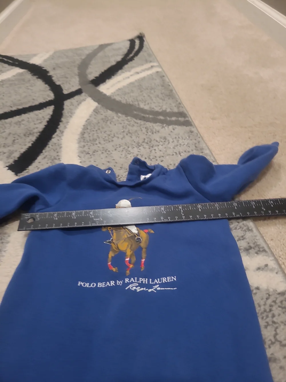 Ralph Lauren 9 Months Blue Polo Bear Sweatshirt Romper One Piece Outfit Jumpsuit